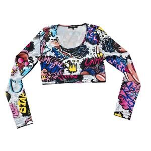 Love Star Pop Art Graffiti Cropped Long Sleeve Shirt Crop Top Queen
